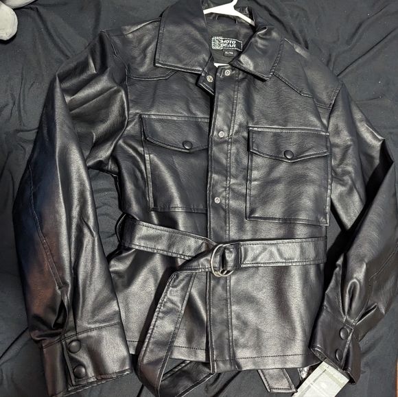 New Womens Moto Jacket Size XL Faux Leather Belted Jacket Moto Gear Jacket - Picture 11 of 11